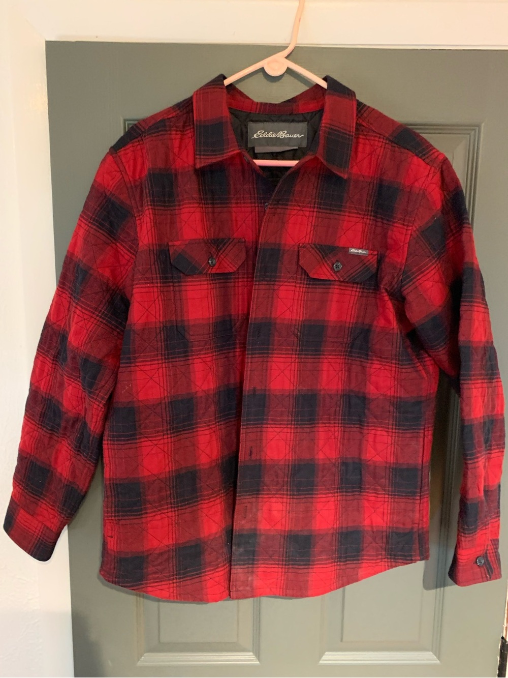 Eddie Bauer Red and Black Plaid Quilted Jacket